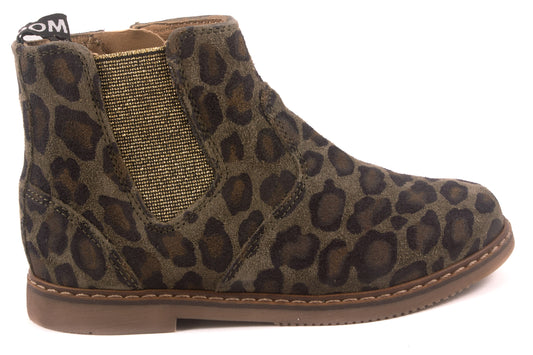 Laarsje Kaki Leopard Nubuck Goud Elastiek