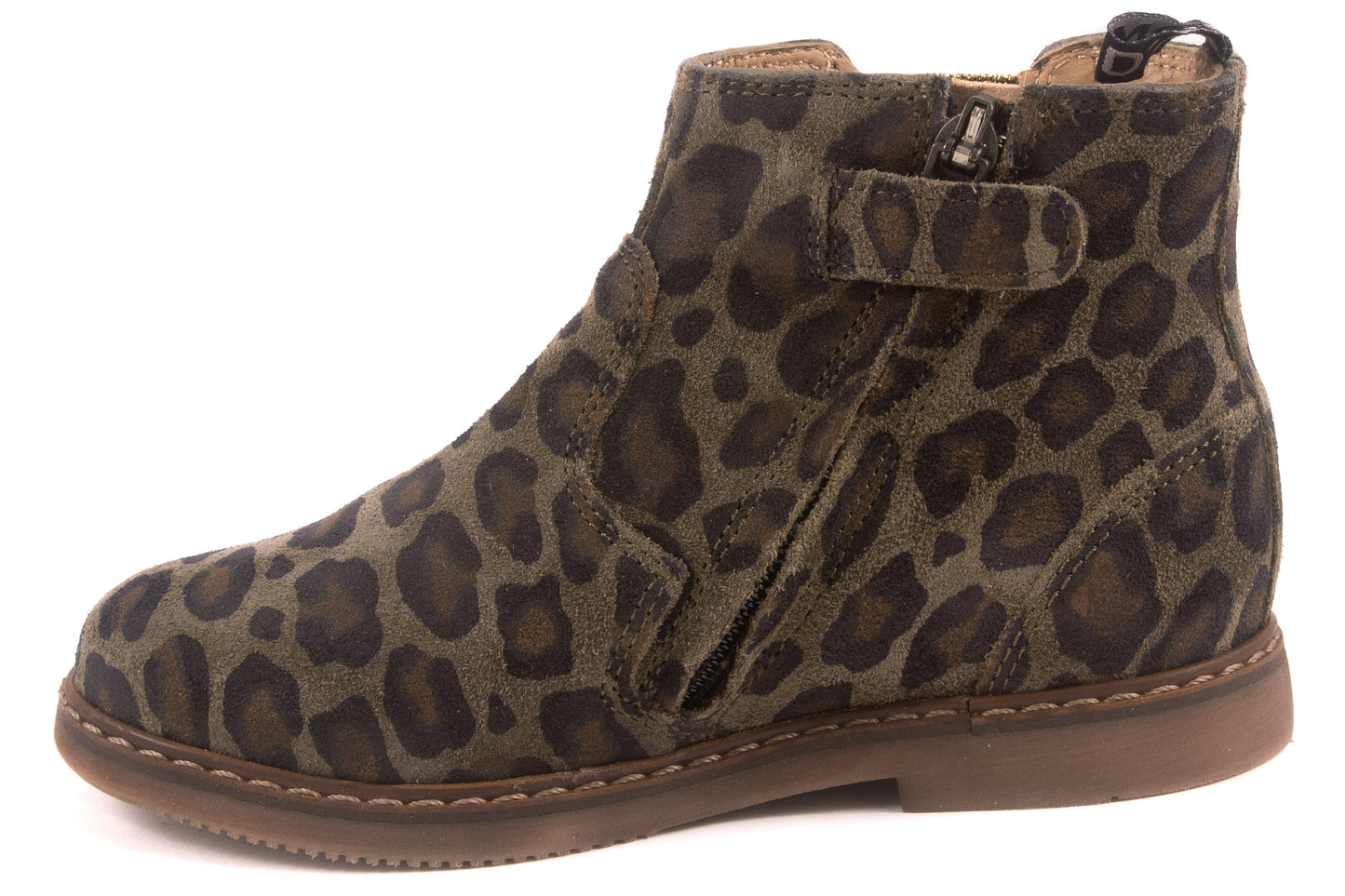 Laarsje Kaki Leopard Nubuck Goud Elastiek