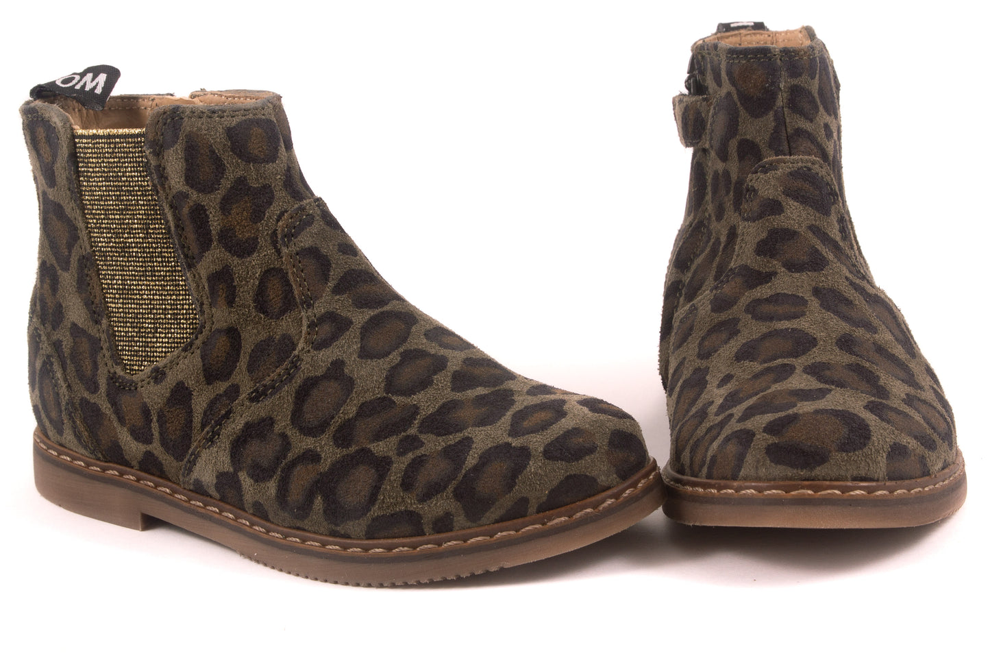 Laarsje Kaki Leopard Nubuck Goud Elastiek