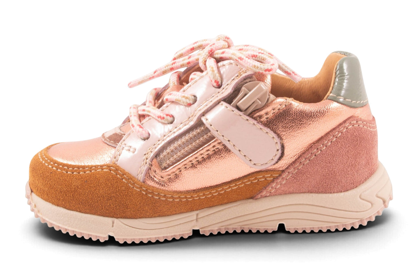 Runner Klein Roze Metalic Oker Nubuck Tip Koeprint Streep Opzij