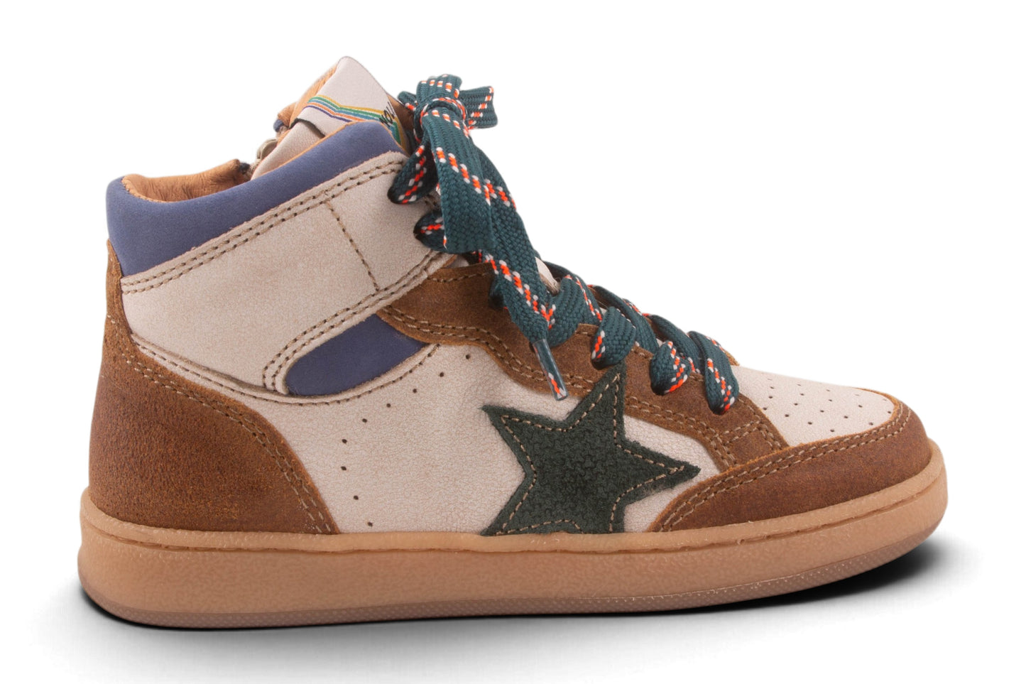 Hoge Sneaker Wit Bruin Nubuck Groen Ster