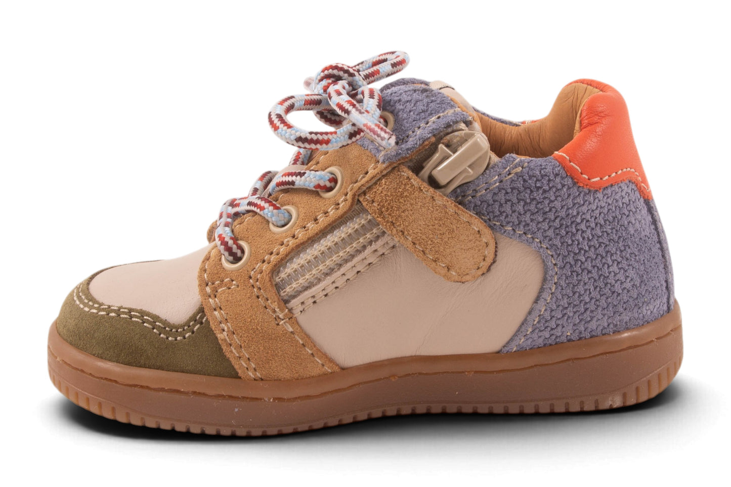 Wit Leder Kaki Blauw Nubuck