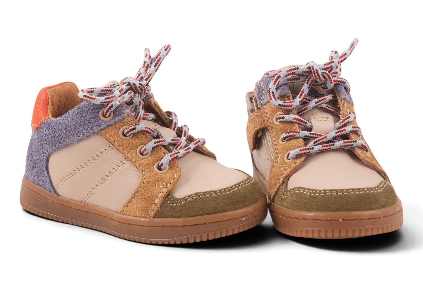 Wit Leder Kaki Blauw Nubuck