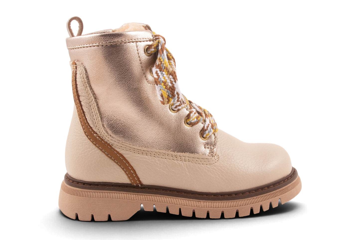 Veterlaars Wit Leder Goud Metalic Teddy Accent
