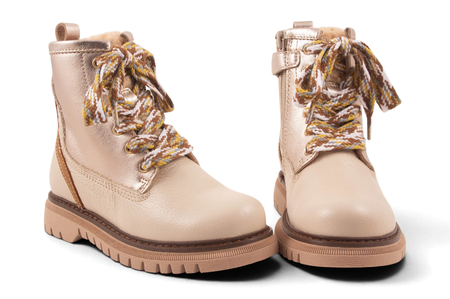 Veterlaars Wit Leder Goud Metalic Teddy Accent