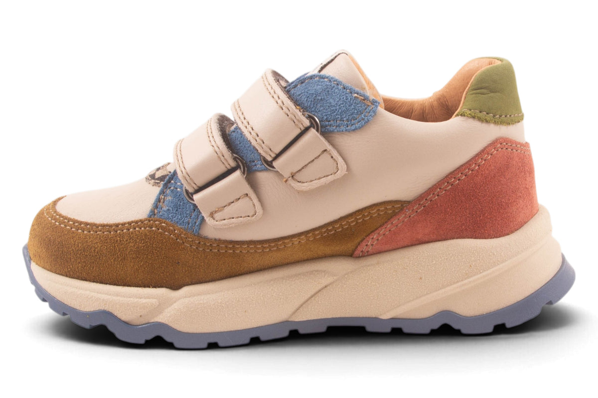 Runner Velcro Bruin Blauw Geel Streep Zwart Blokjes