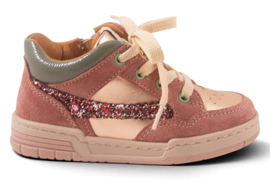 Goud Metalic Roze Nubuck Glitter Streep