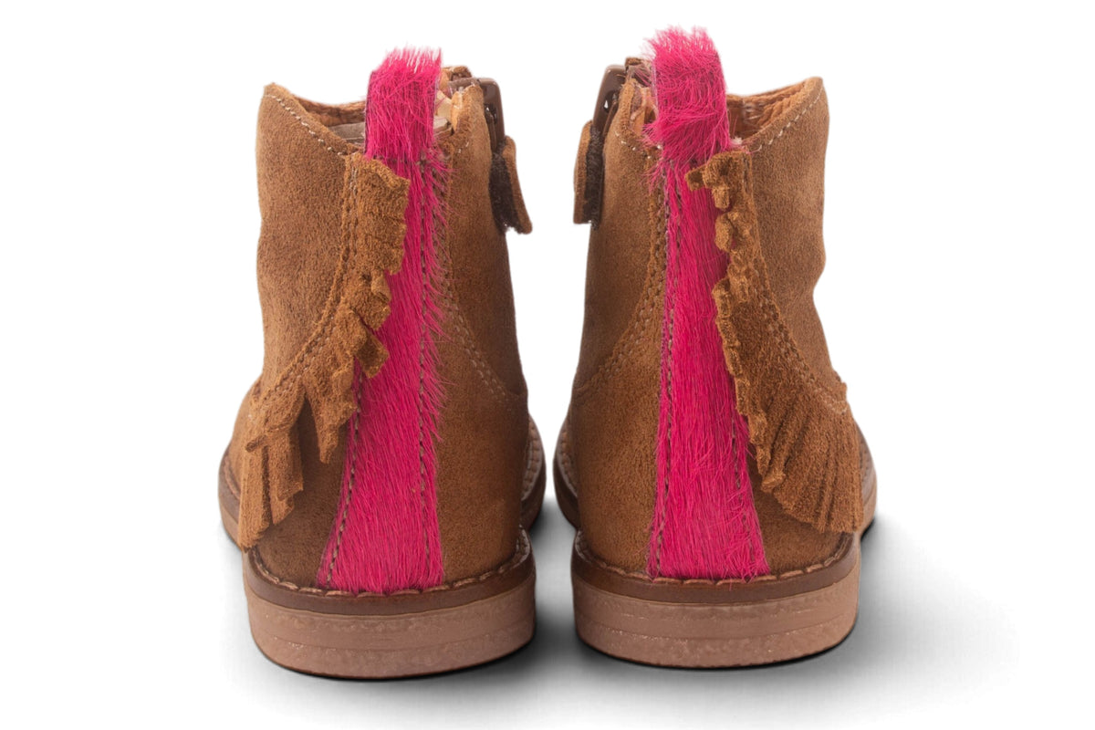 Klein Cowboy Franjes Cognac Nubuck Fuxia Pony Achter