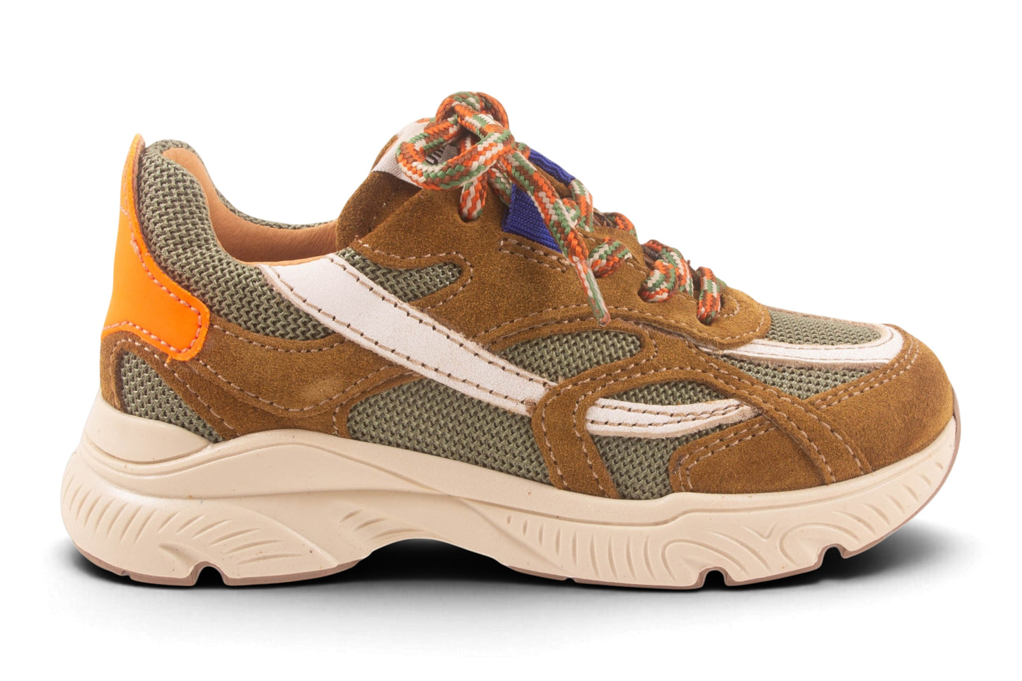 Runner Tela Kaki Nubuck Fluo Oranje Achter