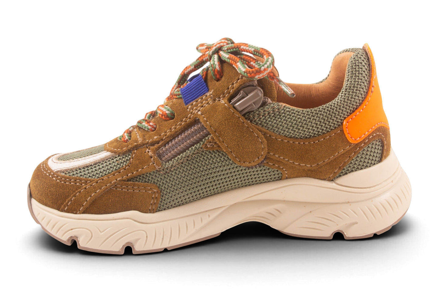 Runner Tela Kaki Nubuck Fluo Oranje Achter