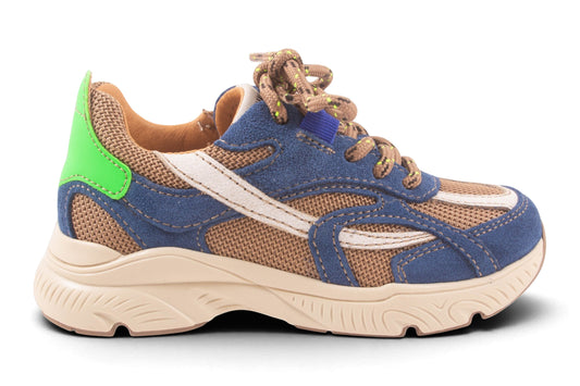 Runner Tela Blauw Nubuck Fluo Groen Achter