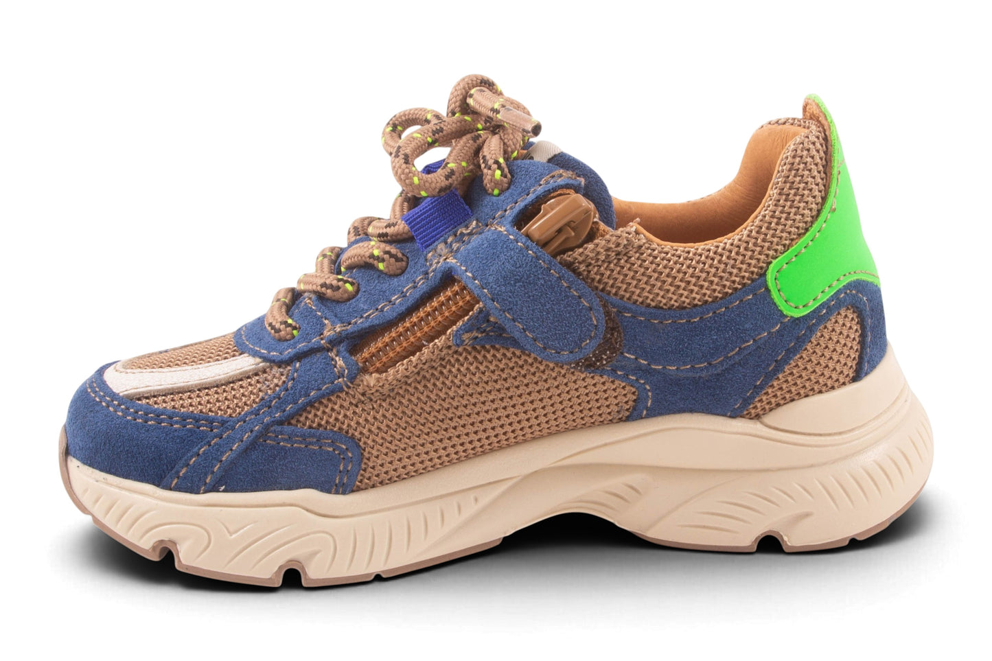 Runner Tela Blauw Nubuck Fluo Groen Achter