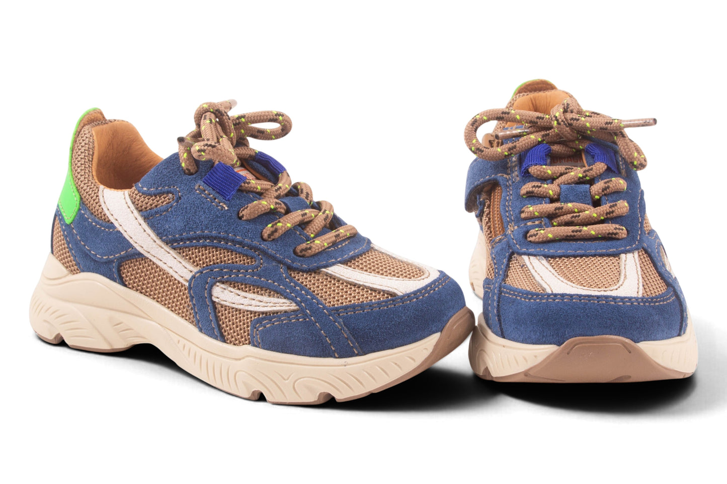 Runner Tela Blauw Nubuck Fluo Groen Achter