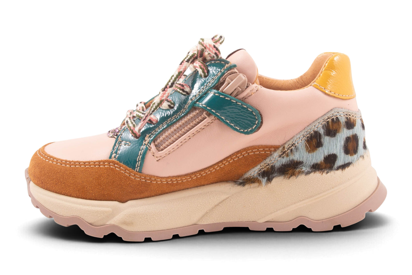 Runner Roze Leder Oker Nubuck Tip Metalic Streep