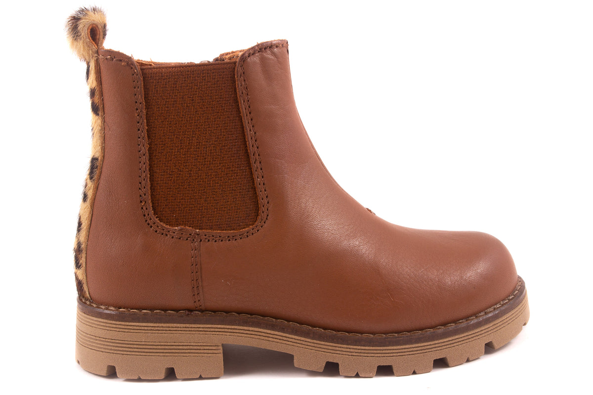 Laarsje Cognac Leder Leopard Streep Achter