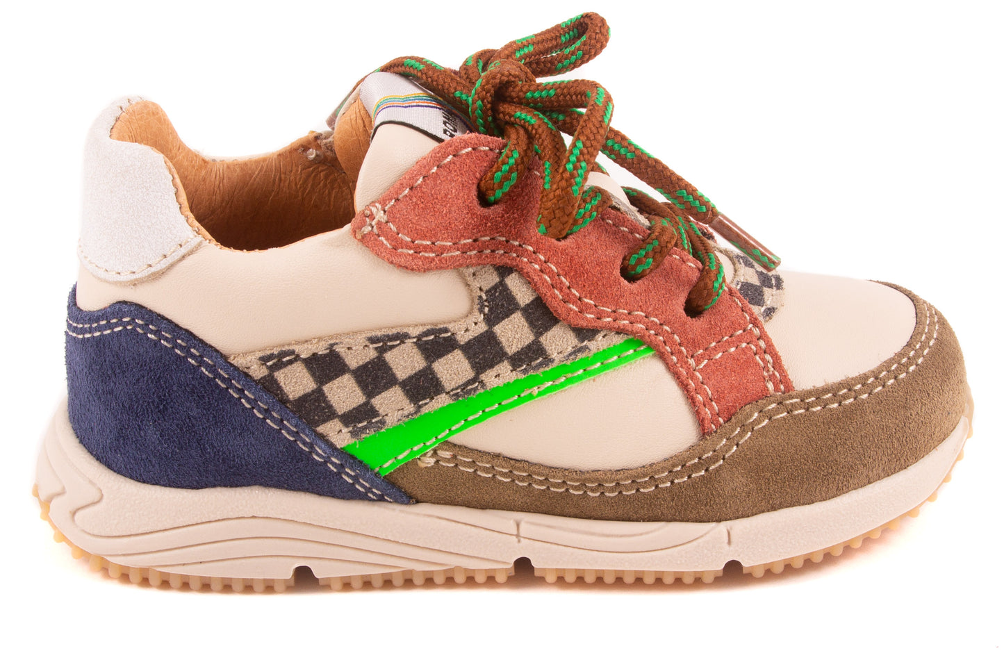 Sneaker Runner Klein Wit Leder Zwart Blokjes Streep