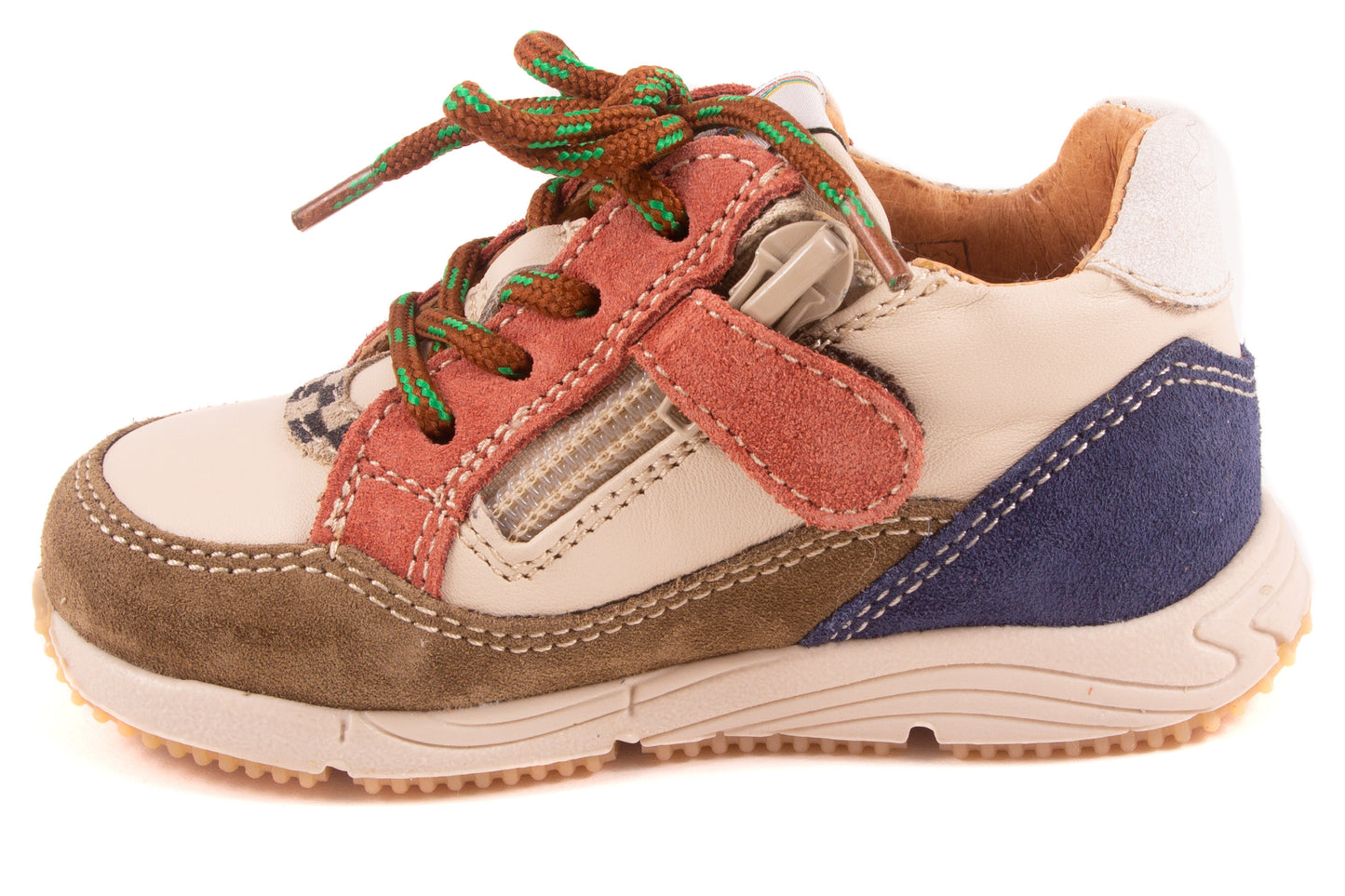 Sneaker Runner Klein Wit Leder Zwart Blokjes Streep