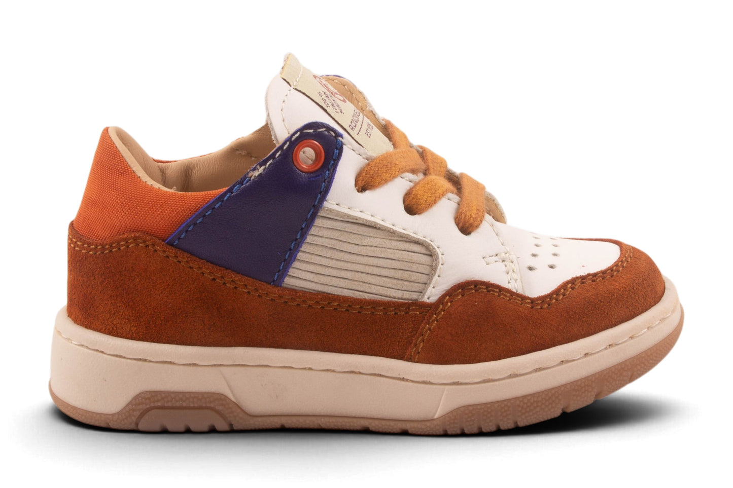 Wit Leder Bruin Nubuck Tip Blauw Detail Opzij