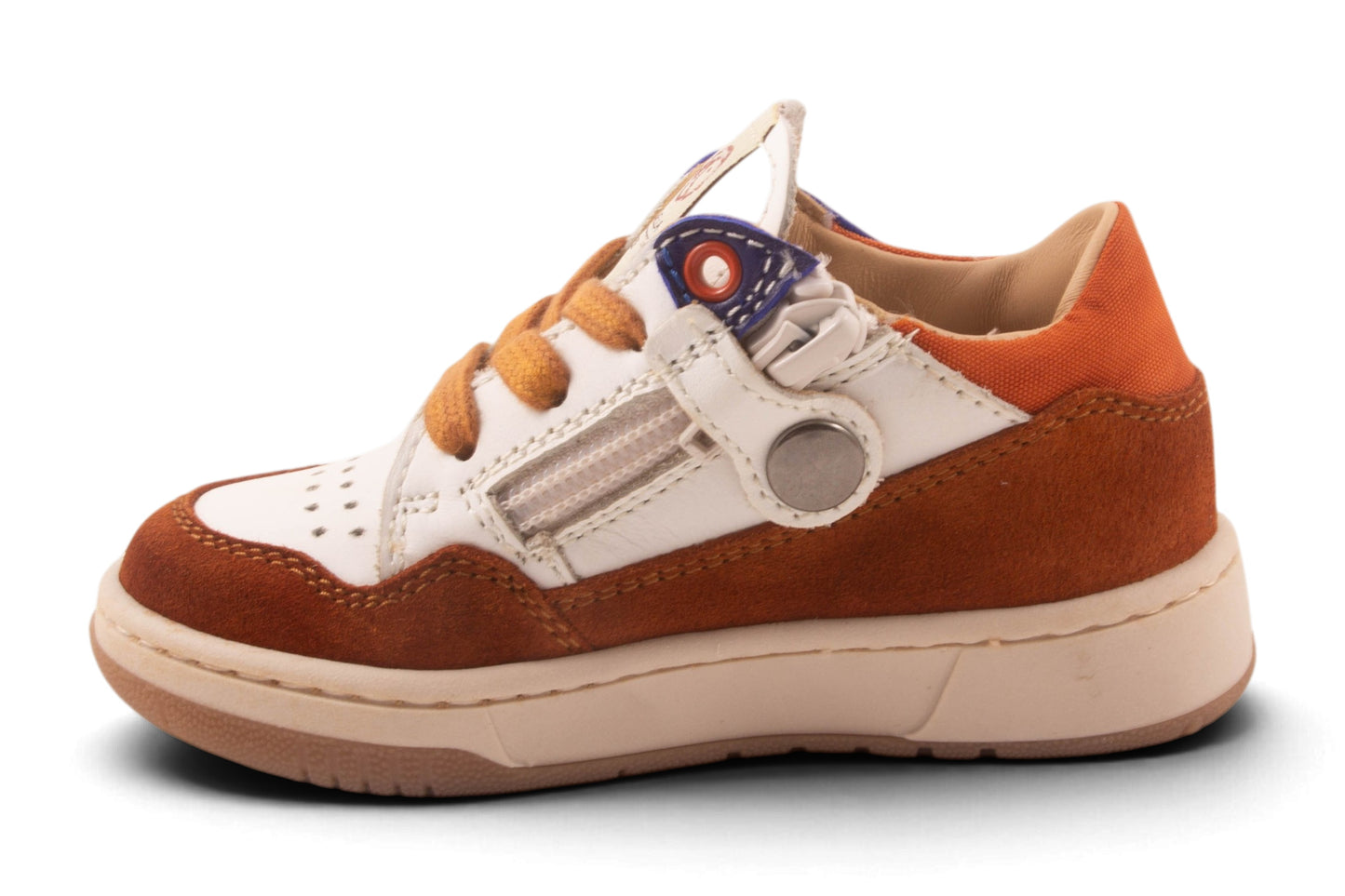 Wit Leder Bruin Nubuck Tip Blauw Detail Opzij