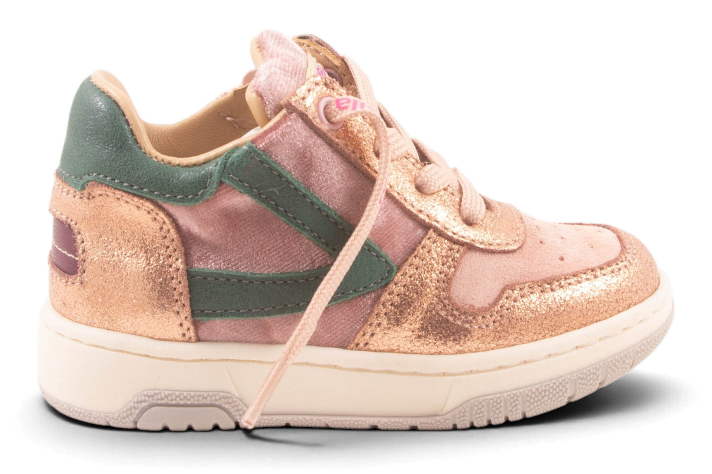 Roze Nubuck Fluweel Opzij Groen Streep