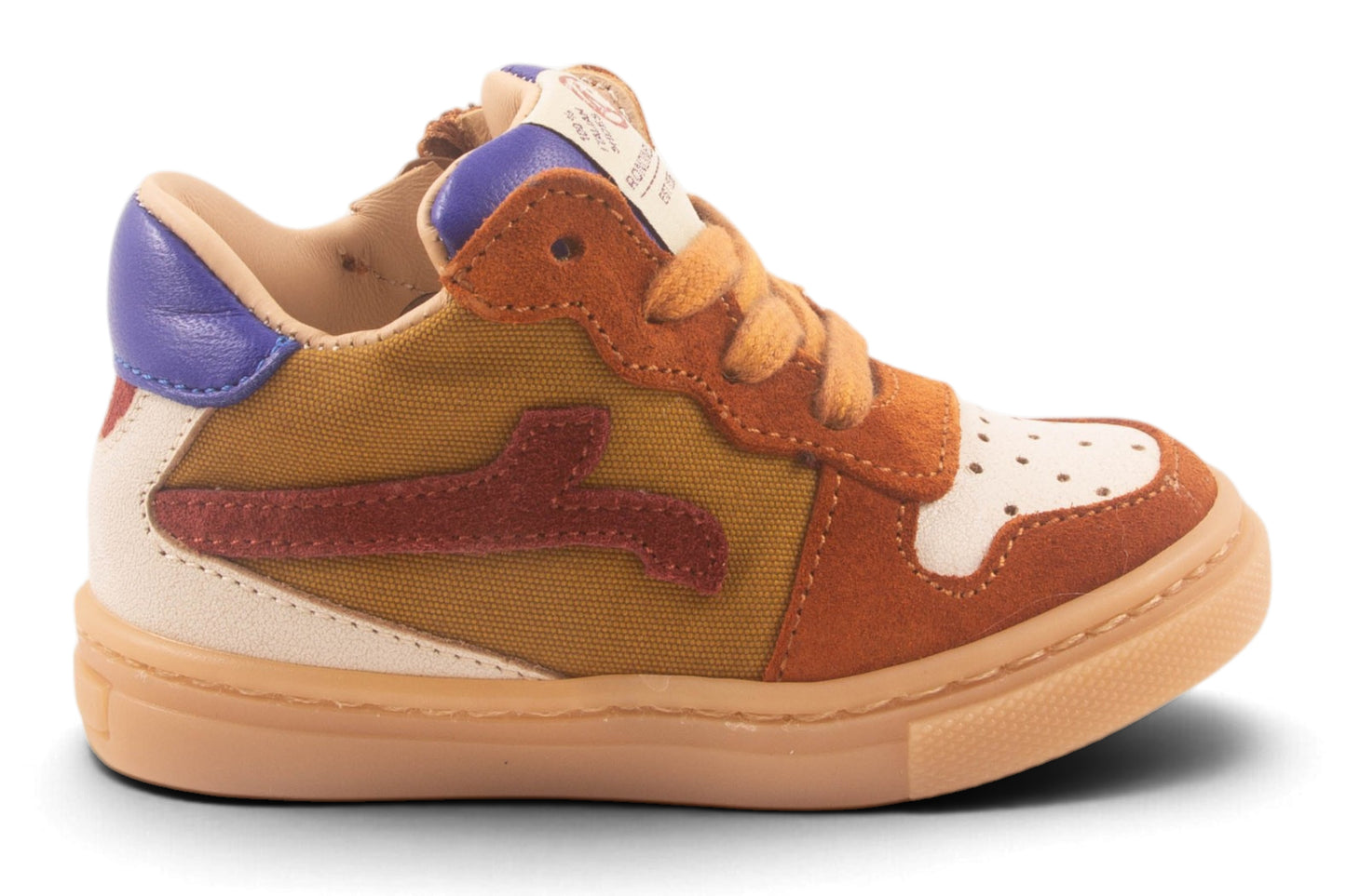 Wit Leder Bruin Nubuck Tip Kaki Tela Rood Streep Opzij