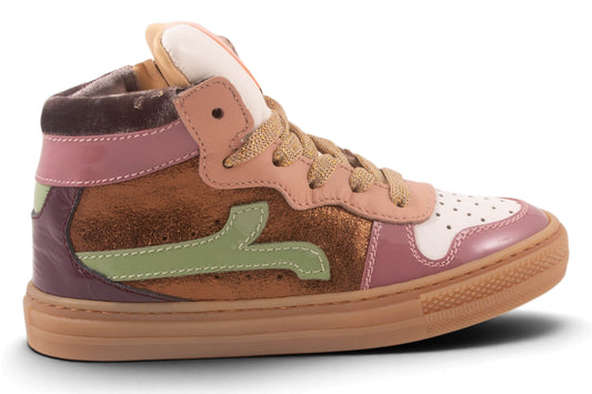 Groot Wit Leder Roze Lak Tip Mint Streep Opzij