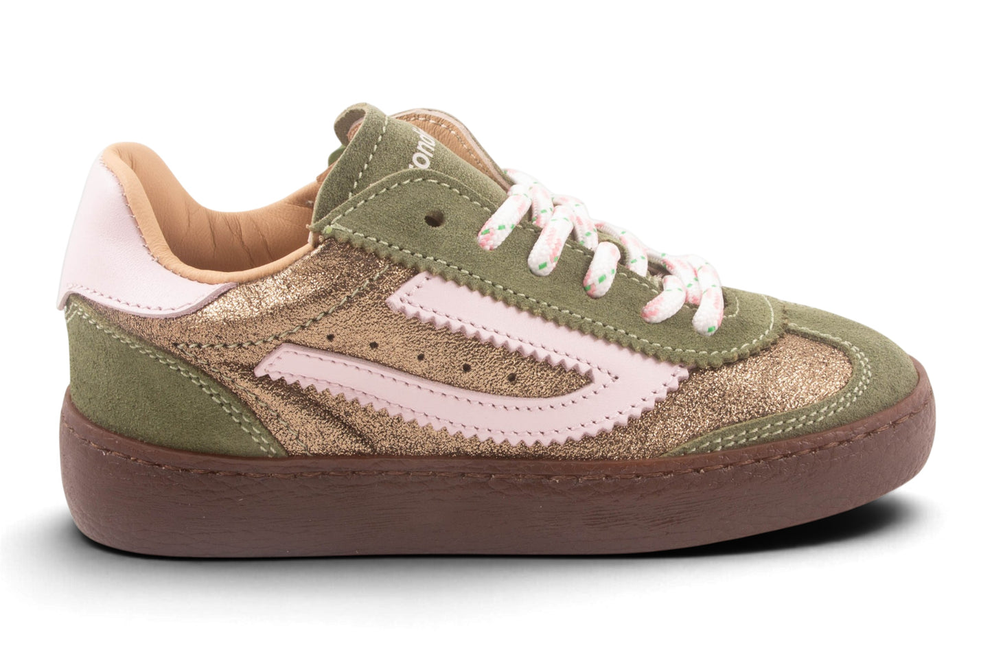 Kaki Nubuck Kaki Metalic Roze Streep