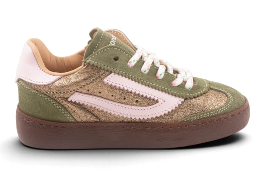 Kaki Nubuck Kaki Metalic Roze Streep