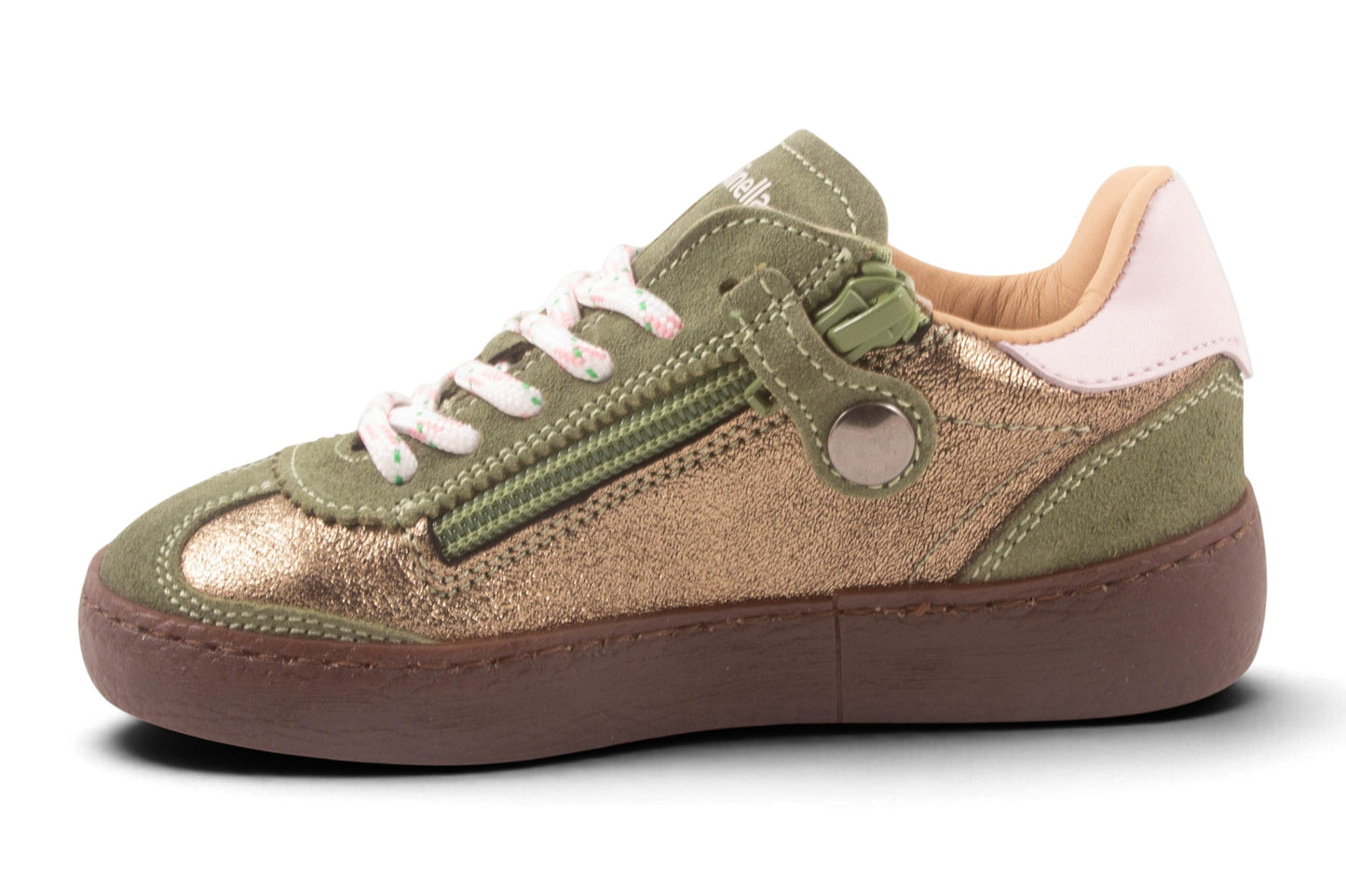 Kaki Nubuck Kaki Metalic Roze Streep