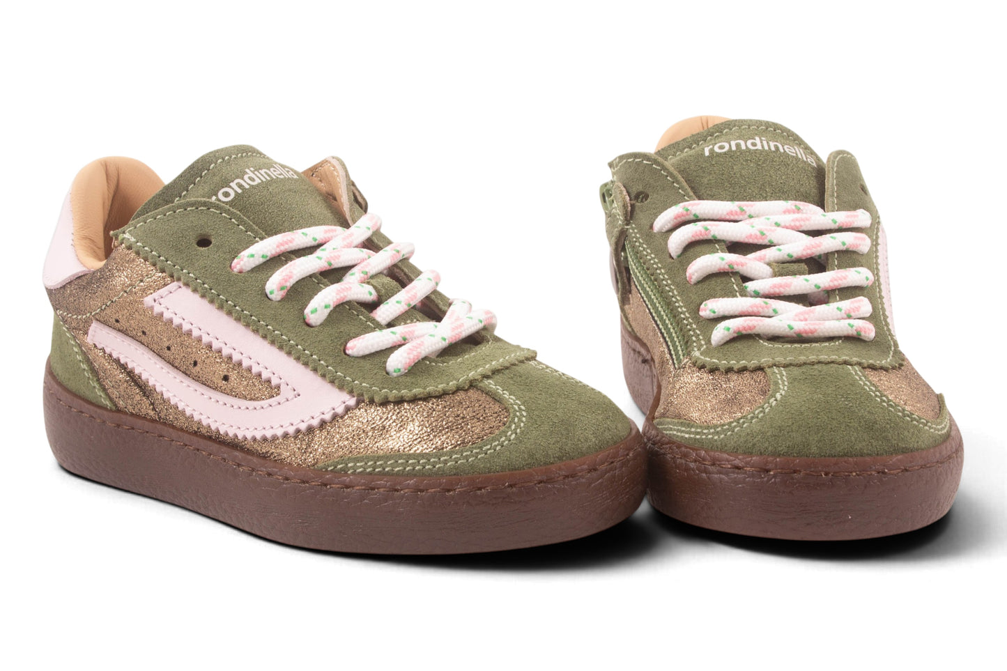 Kaki Nubuck Kaki Metalic Roze Streep