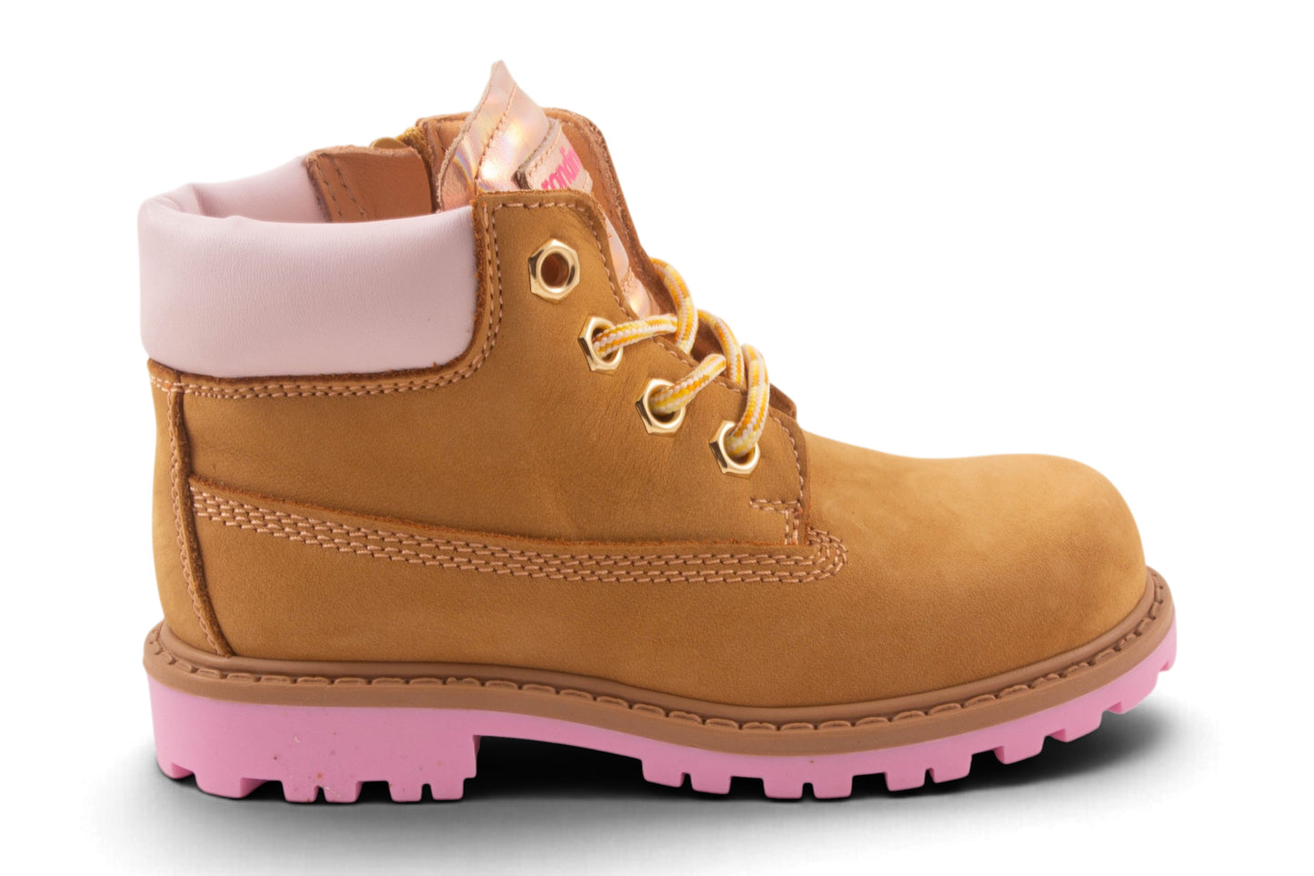 Bottine Groot Oker Nubuck Roze Zool