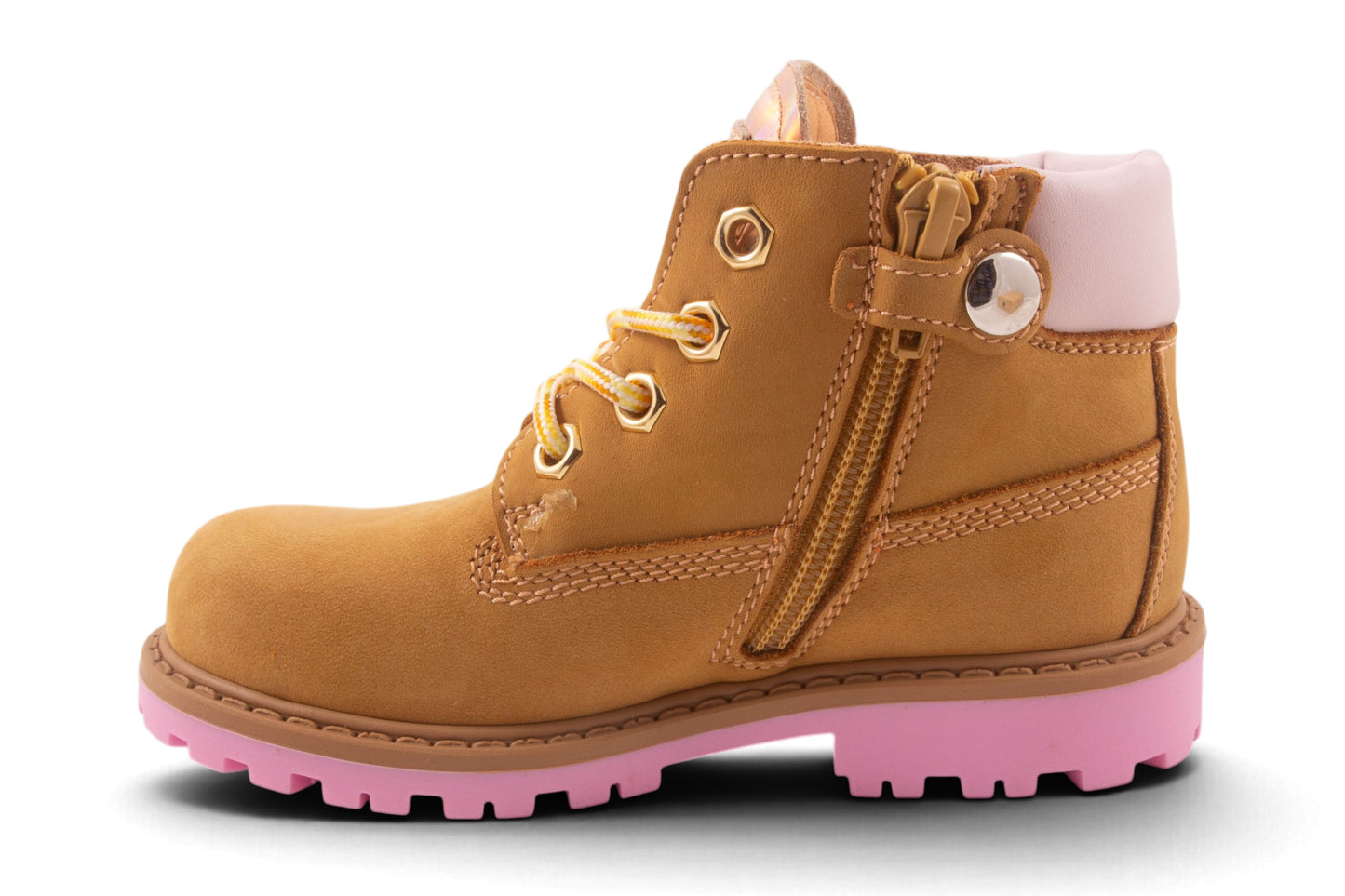 Bottine Groot Oker Nubuck Roze Zool