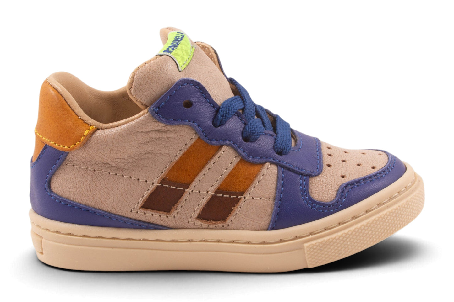 Grijs Leder Felblauw Tip 2 Streep Bruin