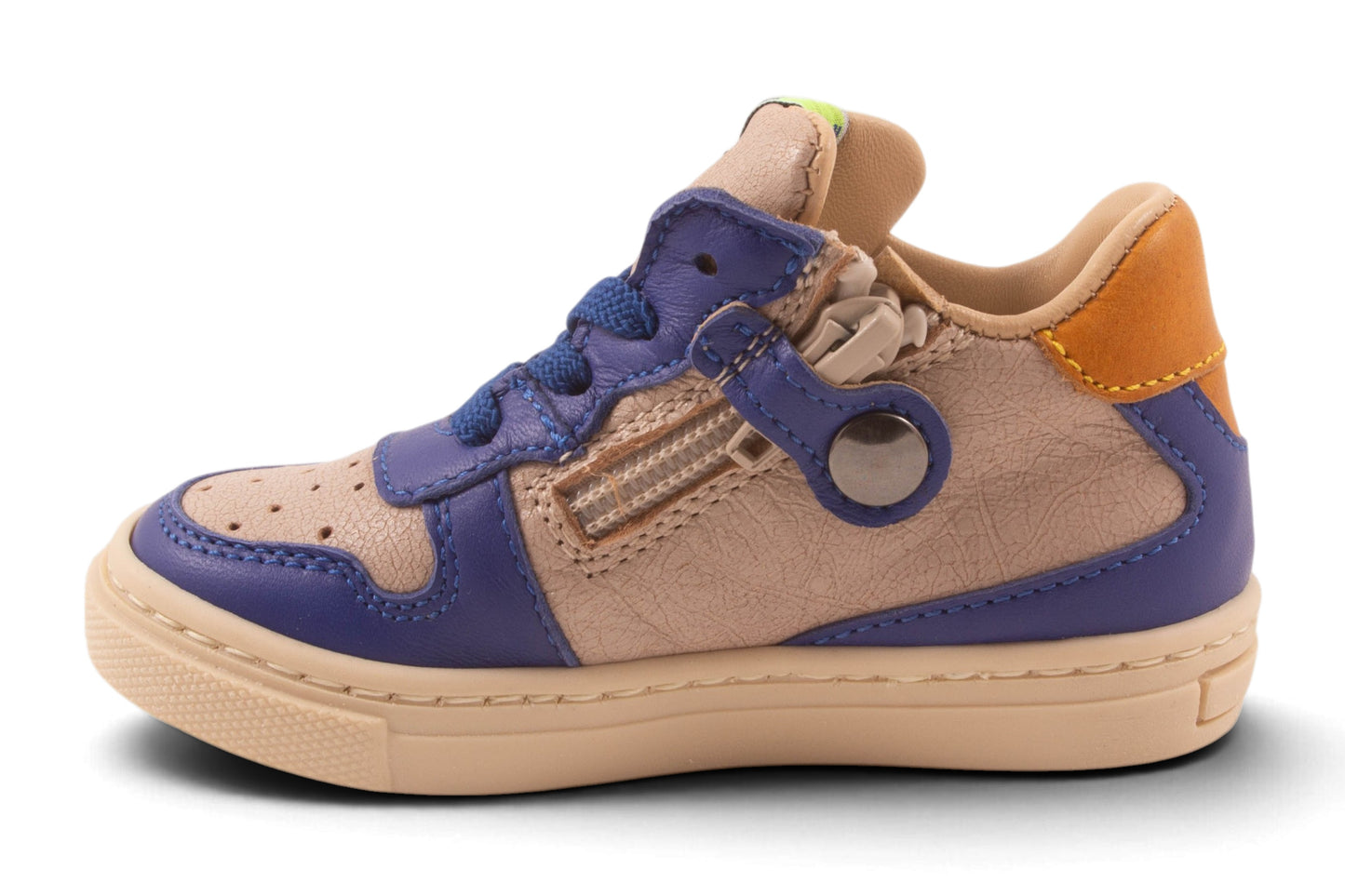 Grijs Leder Felblauw Tip 2 Streep Bruin