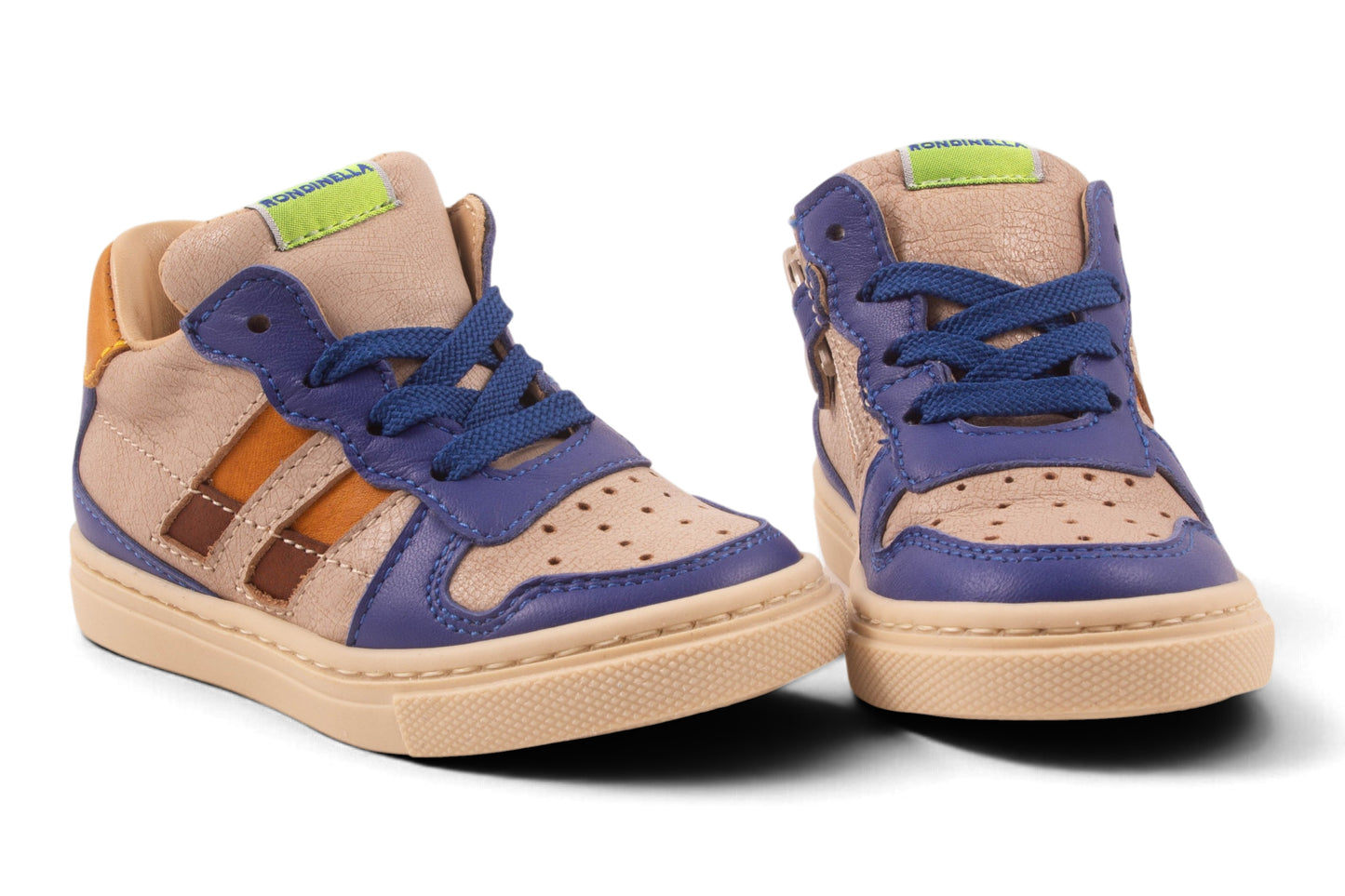 Grijs Leder Felblauw Tip 2 Streep Bruin