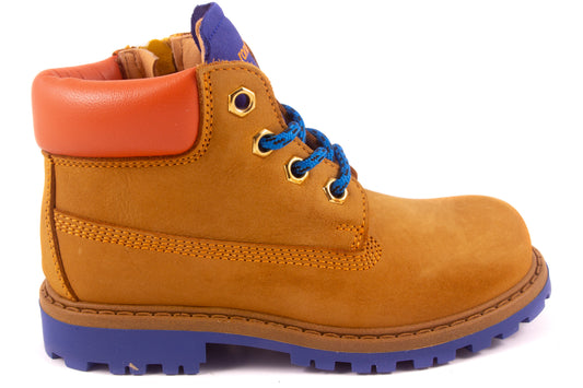 Veterschoen Bottine Cognac Blauw Zool Oranje Rand