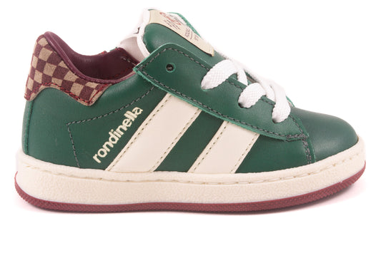 Sneaker Groen Leder Bordeaux Zool 2 Streep Wit