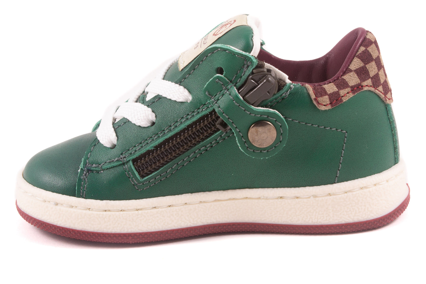 Sneaker Groen Leder Bordeaux Zool 2 Streep Wit
