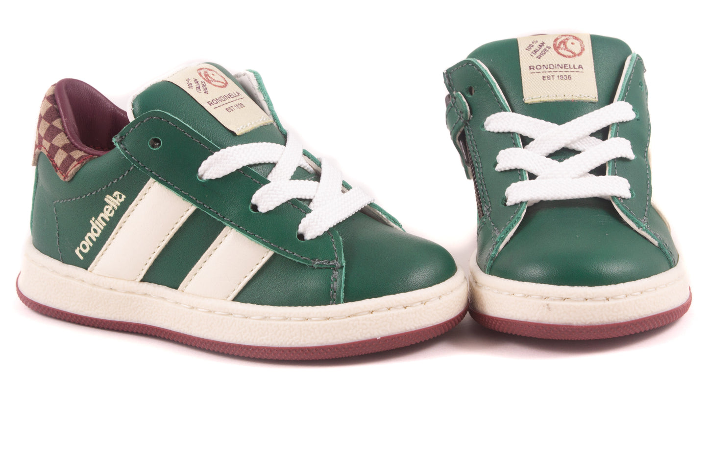 Sneaker Groen Leder Bordeaux Zool 2 Streep Wit