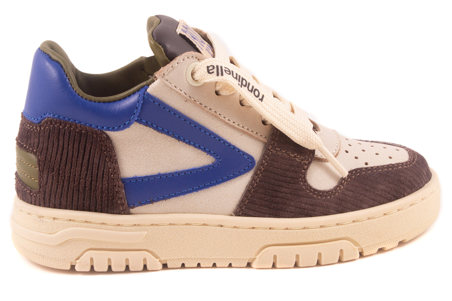 Sneaker Groot Wit Leder Bruin Tip Blauw Streep Blauw Achter