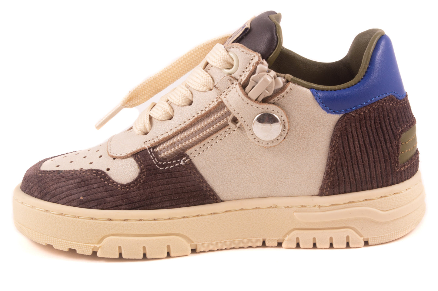 Sneaker Groot Wit Leder Bruin Tip Blauw Streep Blauw Achter
