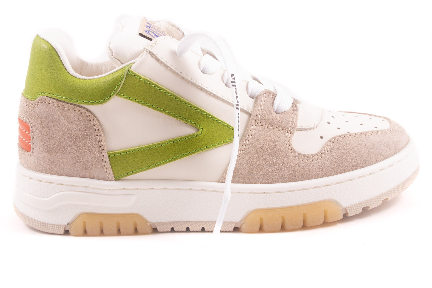 Sneaker Taupe Nubuck Groen Opzij Oranje Zool
