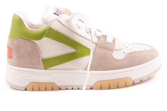 Sneaker Taupe Nubuck Groen Opzij Oranje Zool