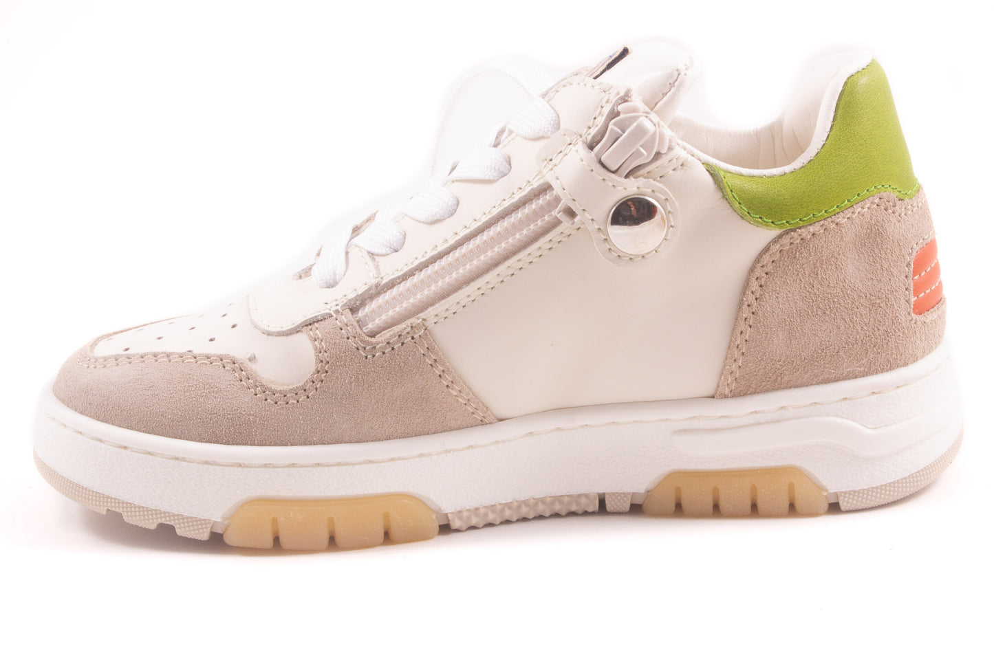 Sneaker Taupe Nubuck Groen Opzij Oranje Zool