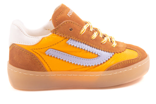 Sneaker Bruin Nubuck Oker Tela Lichtblauw Streep