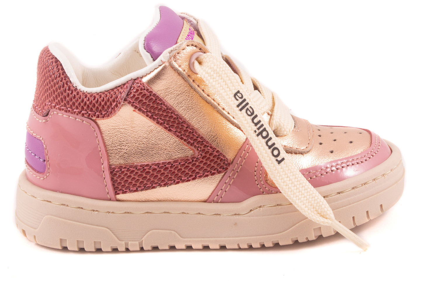 Sneaker Goud Metalic Roze Lak Tip Roze Print Streep Opzij