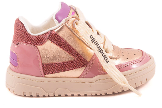 Sneaker Goud Metalic Roze Lak Tip Roze Print Streep Opzij