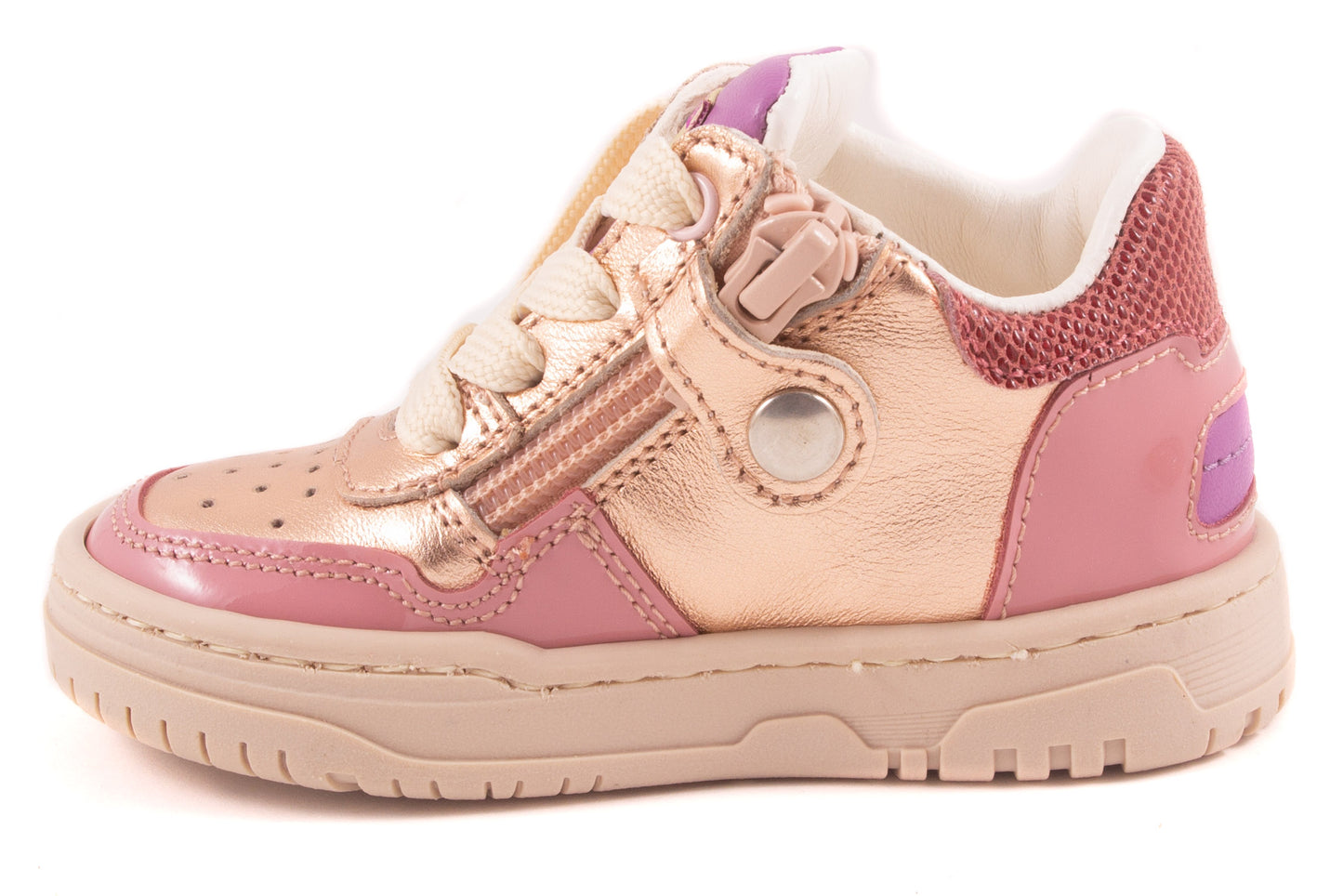 Sneaker Goud Metalic Roze Lak Tip Roze Print Streep Opzij