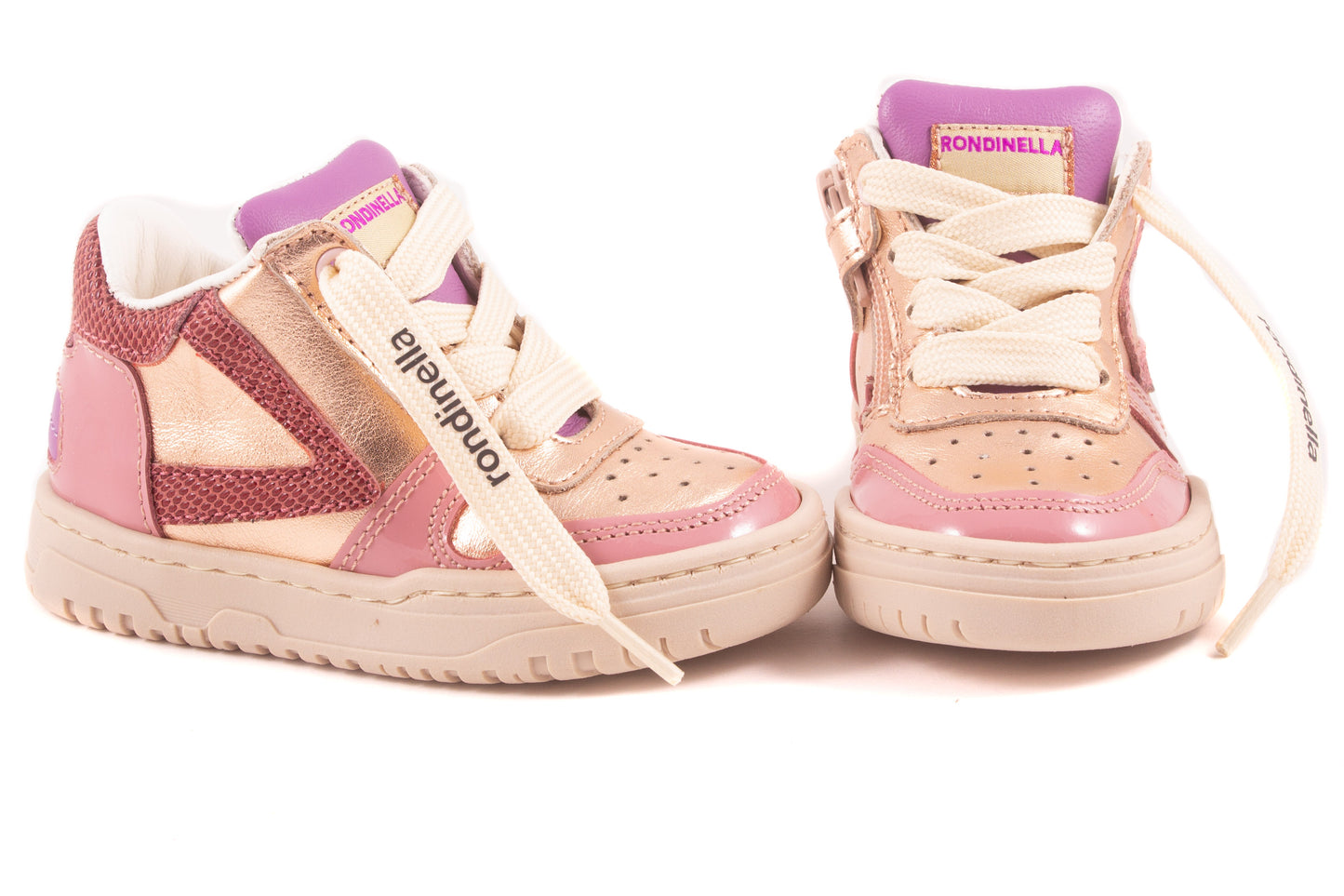 Sneaker Goud Metalic Roze Lak Tip Roze Print Streep Opzij