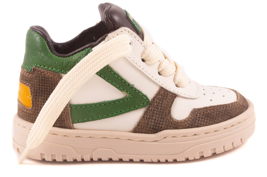 Sneaker Wit Leder Bruin Tip Groen Streep